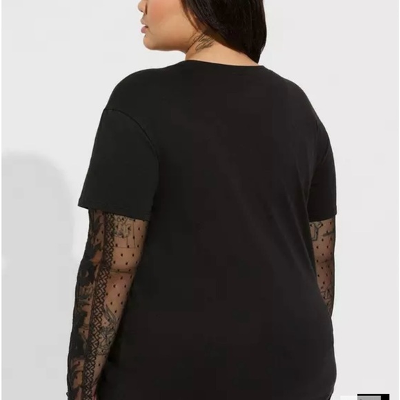 Torrid Black Tee with Lace Sleeves - Picture 2 of 11